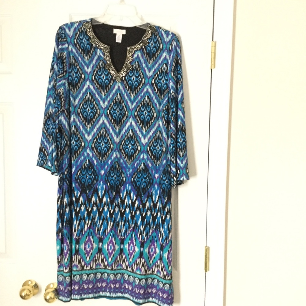 Chico’s Sz 2 (12/14) Dress Blue, 3/4 sleeves